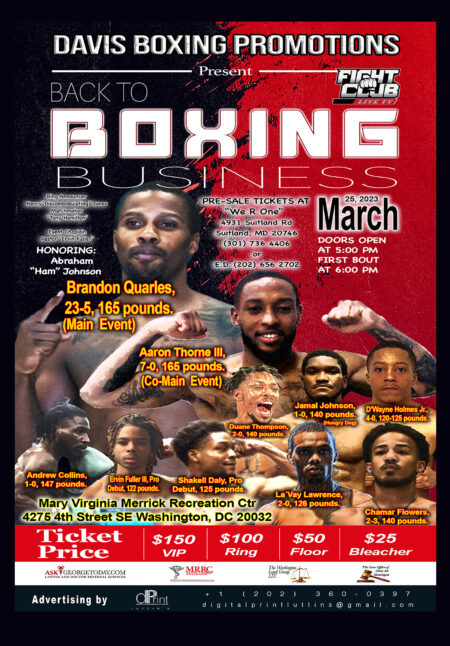 Back to Boxing Business - March 25th, 2023 by Davis Boxing Promotions