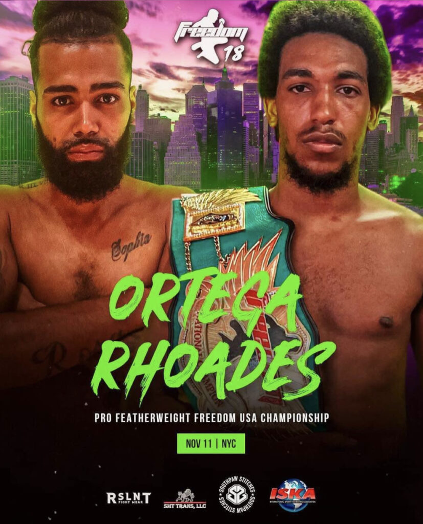 Two Muay Thai Fighters stand side by side. scheduled to bout at Freedom 18 on November 11th, 2023 in New York, NY. Live Stream